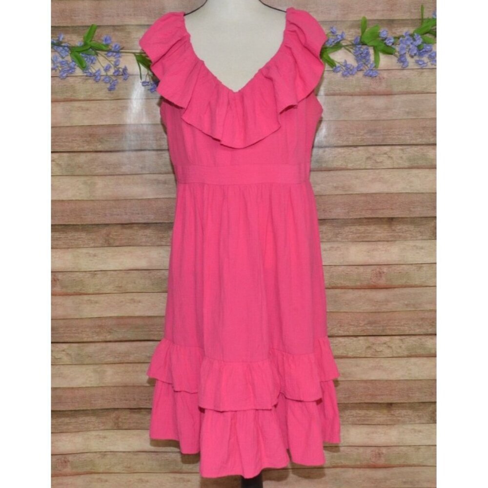Calvin Klein Ladies Hot Pink Sleeveless Ruffle Dress Size 12 Summer Vacation
